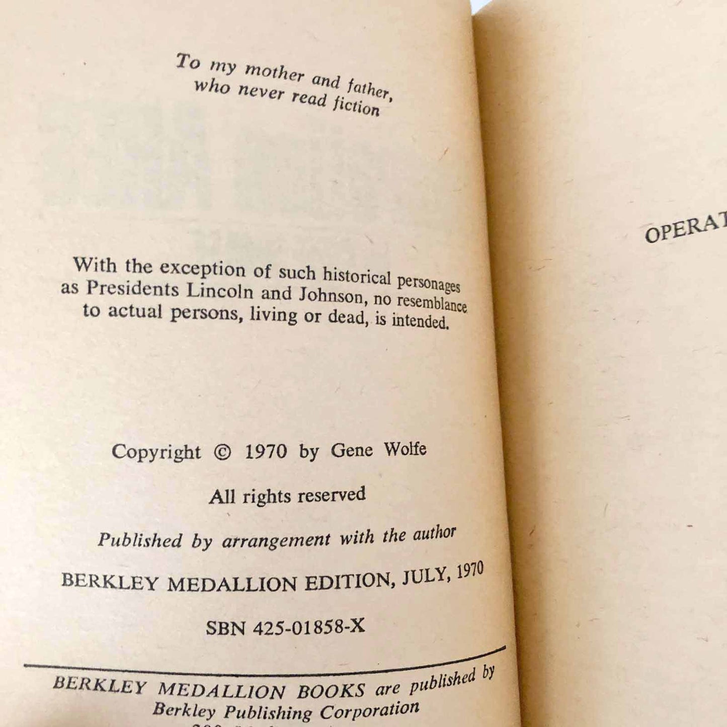 Operation Ares by Gene Wolfe [FIRST EDITION / FIRST PRINTING] 1970 • Berkley