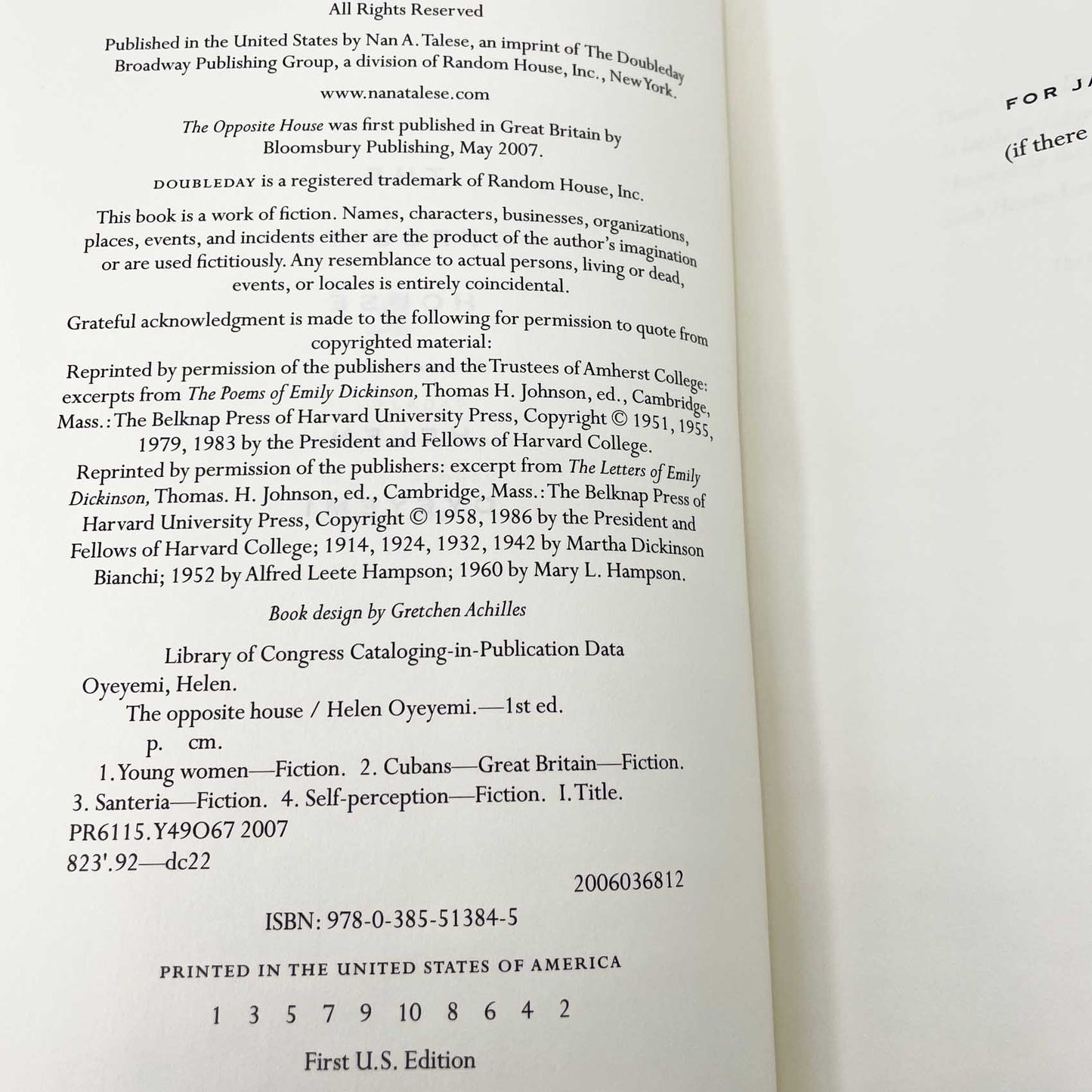 The Opposite House by Helen Oyeyemi [U.S. FIRST EDITION • FIRST PRINTING] 2007 • Doubleday