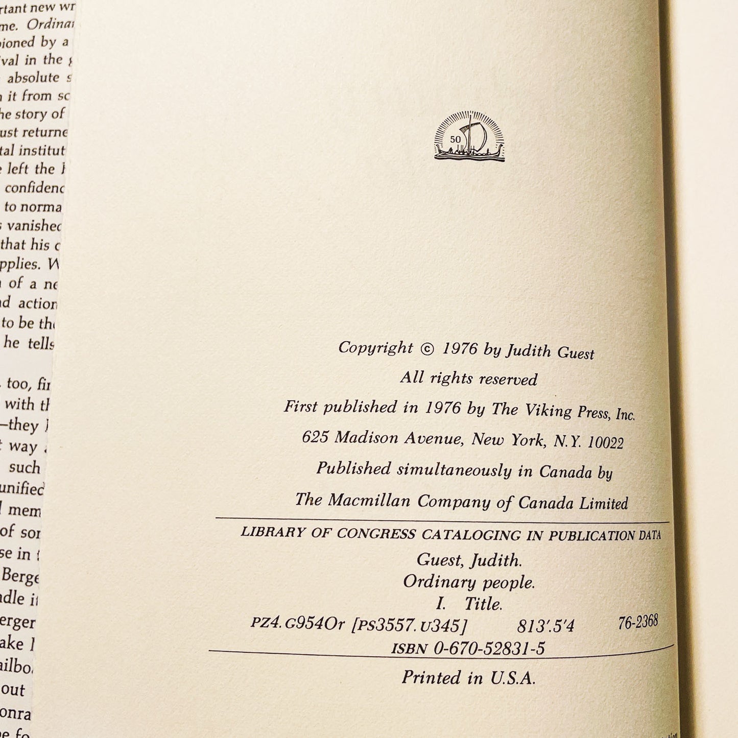 Ordinary People by Judith Guest [FIRST BOOK CLUB EDITION] 1976 • Viking Press