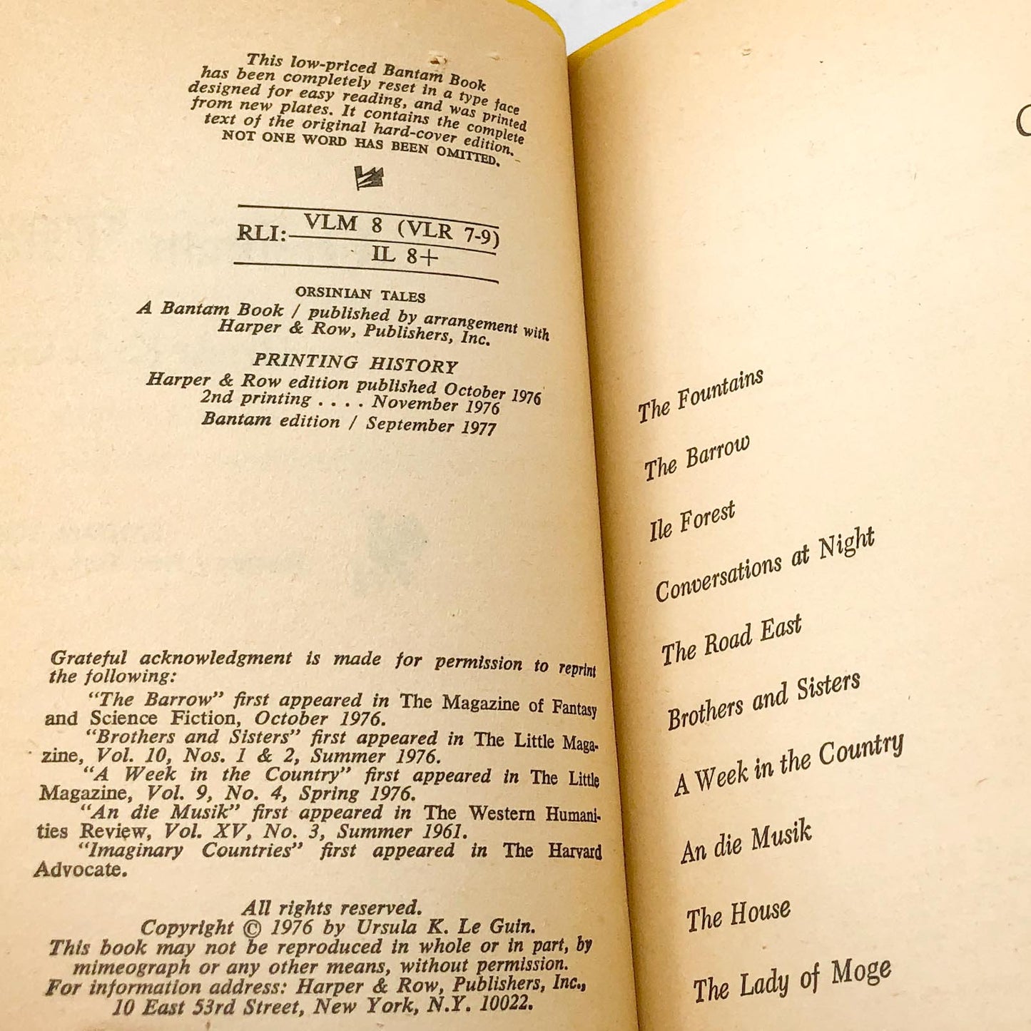 Orsinian Tales by Ursula K. Le Guin [FIRST PAPERBACK PRINTING] 1977 • Bantam