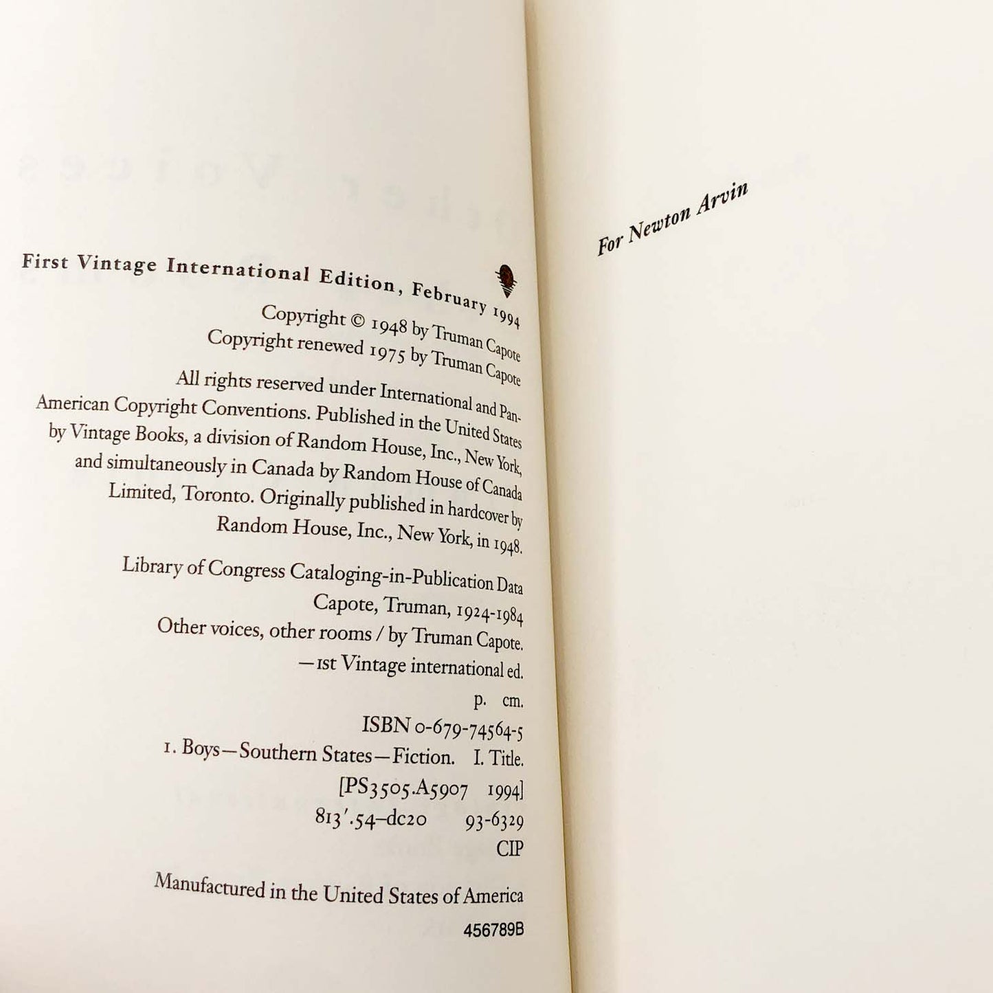 Other Voices, Other Rooms by Truman Capote [TRADE PAPERBACK] 1994 • Vintage