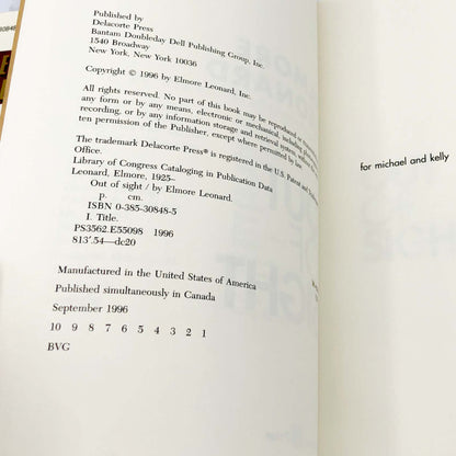 Out of Sight by Elmore Leonard [FIRST EDITION • FIRST PRINTING] 1996 • Delacorte Press