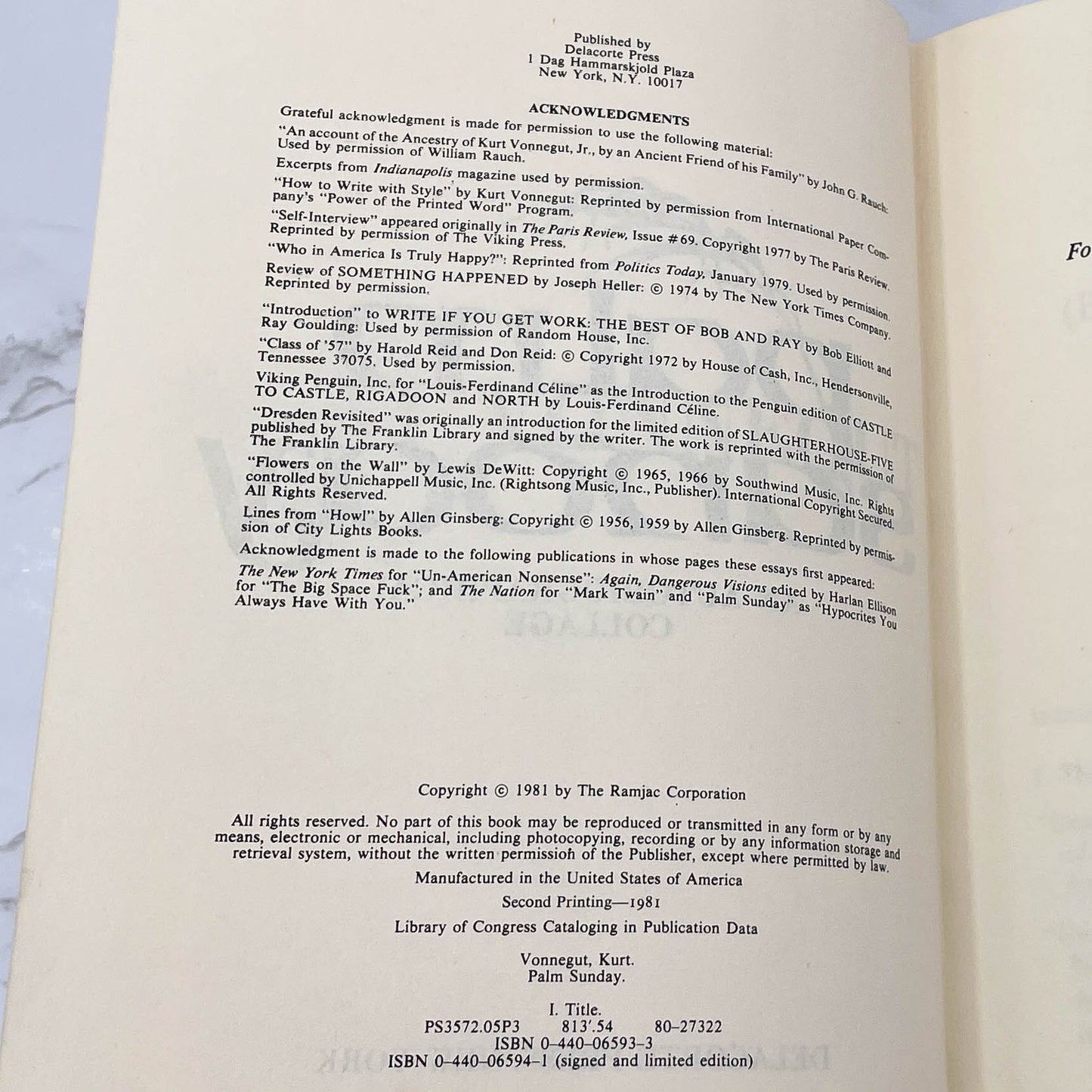 Palm Sunday: An Autobiographical Collage by Kurt Vonnegut [FIRST EDITION] 1981 • Delacorte