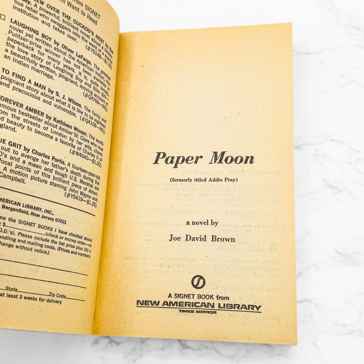 Paper Moon by Joe David Brown [FIRST PAPERBACK EDITION] 1973 • Signet • Movie Tie-In
