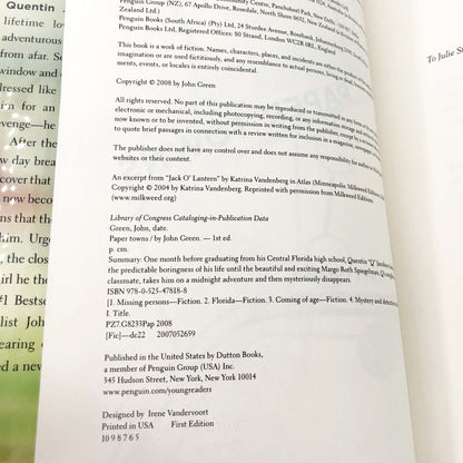 Paper Towns by John Green [FIRST EDITION • SECOND STATE] 2008 • Dutton