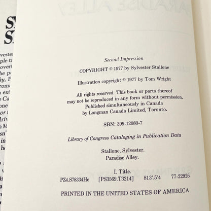 Paradise Alley: A Novel by Sylvester Stallone [1977 HARDCOVER] BCE • G.P. Putnam's Sons
