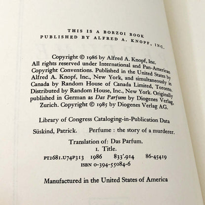 Perfume: The Story of a Murderer by Patrick Süskind [RARE FIRST EDITION PAPERBACK] 1986 • Knopf.