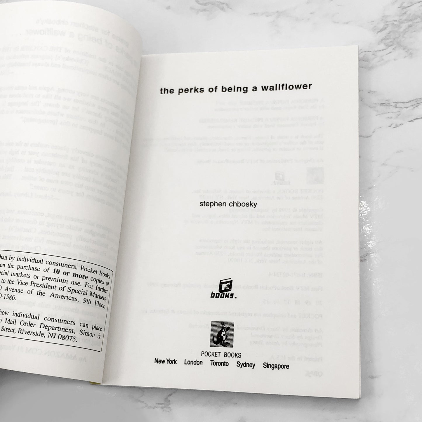 The Perks of Being a Wallflower by Stephen Chbosky [FIRST EDITION PAPERBACK] 1999 • MTV