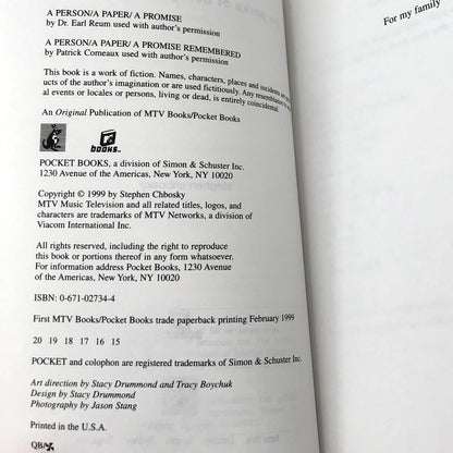 The Perks of Being a Wallflower by Stephen Chbosky [FIRST EDITION PAPERBACK] 1999 • MTV