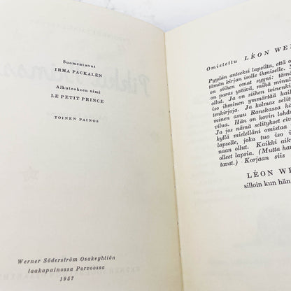 Pikku Prinssi [The Little Prince] by Antoine de Saint-Exupéry [FINNISH FIRST EDITION • FIRST PRINTING] 1957