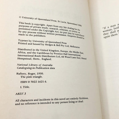 The Pink Triangle by Roger Raftery [AU TRADE PAPERBACK] 1981 • University of Queensland