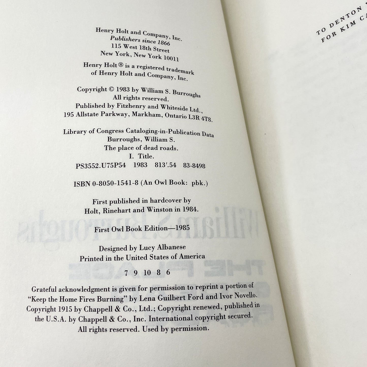 The Place of Dead Roads by William S. Burroughs [FIRST PAPERBACK EDITION] 1985 • Holt Rinehart Winston