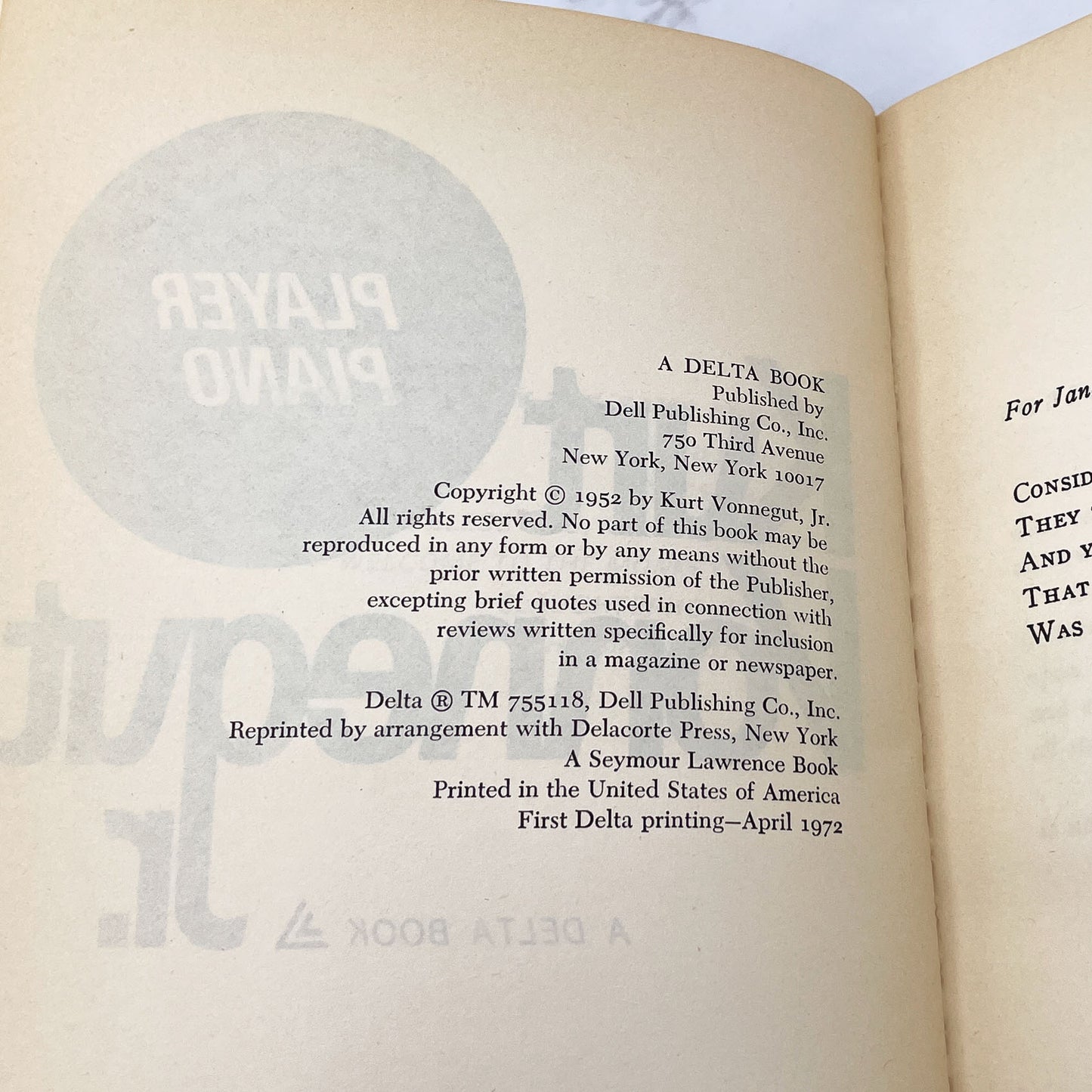 Player Piano by Kurt Vonnegut [FIRST TRADE PAPERBACK PRINTING] 1972 • Delta