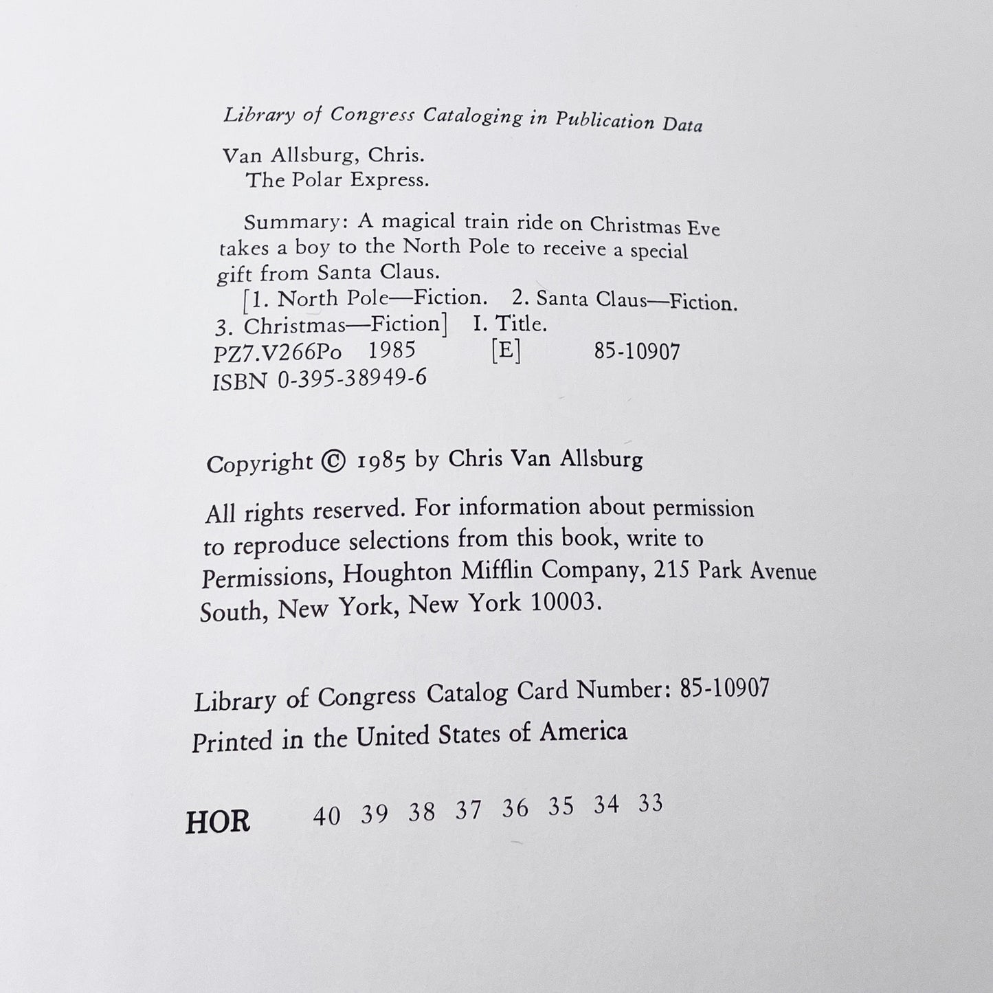 The Polar Express by Chris Van Allsburg [FIRST EDITION] 1985 • 33rd Printing • Houghton Mifflin