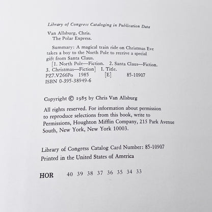 The Polar Express by Chris Van Allsburg [FIRST EDITION] 1985 • 33rd Printing • Houghton Mifflin