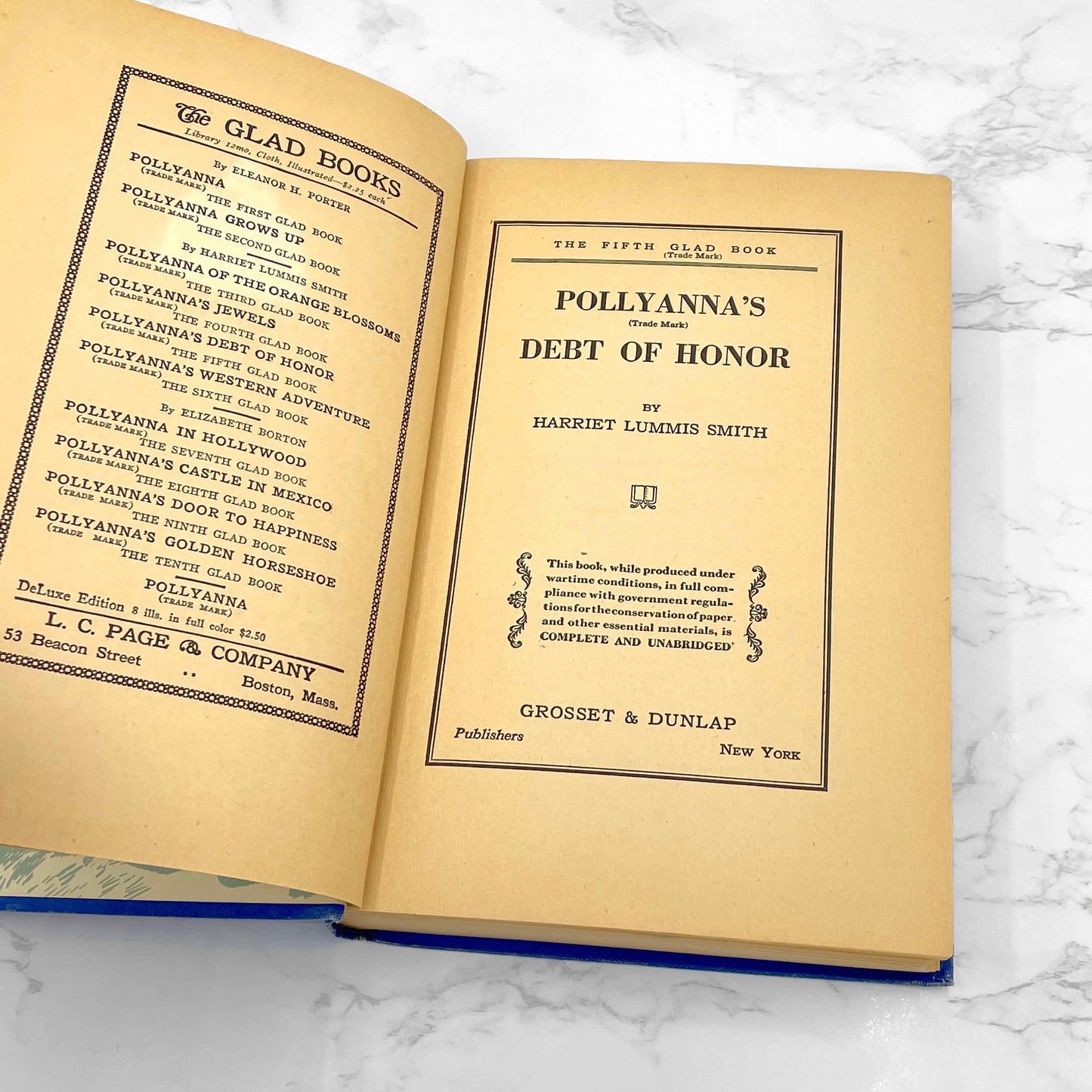 Pollyanna's Debt of Honor by Harriet Lummis Smith [ANTIQUE HARDCOVER] 1940 • 6th Impression • Grosset & Dunlap