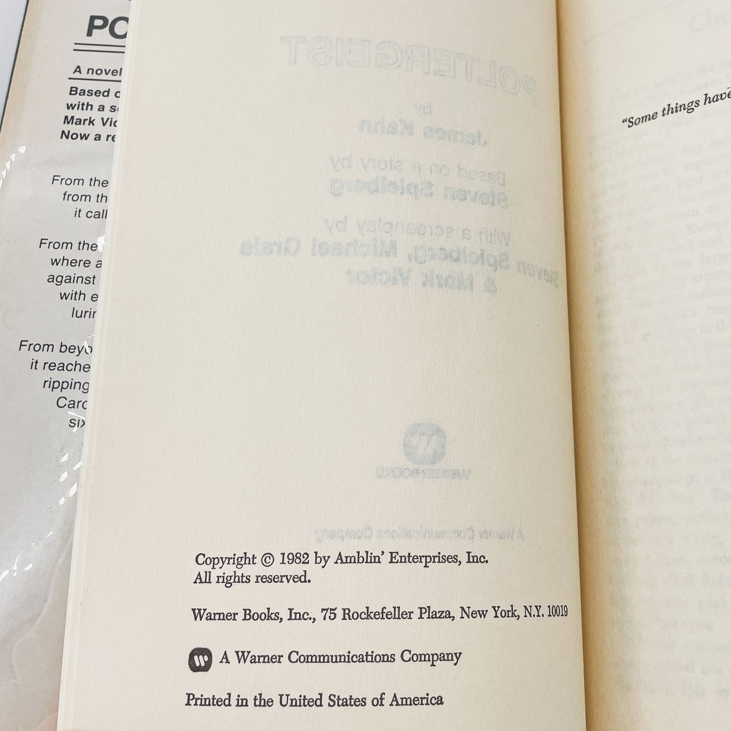 Poltergeist by James Kahn [FIRST BOOK CLUB EDITION] 1982 • Hardcover • Warner Books