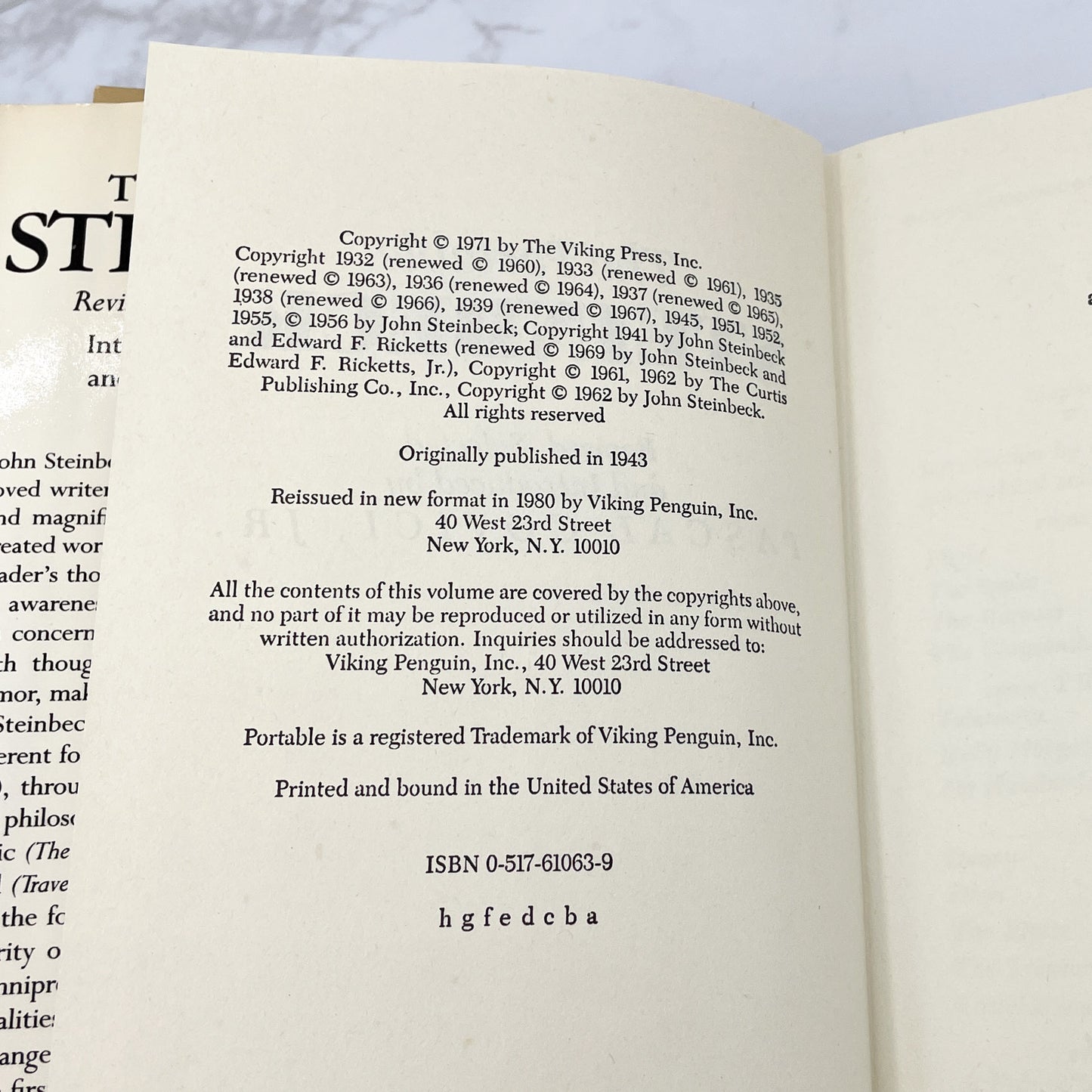 The Portable Steinbeck [REVISED EDITION HARDCOVER] 1971 • The Viking Portable Library