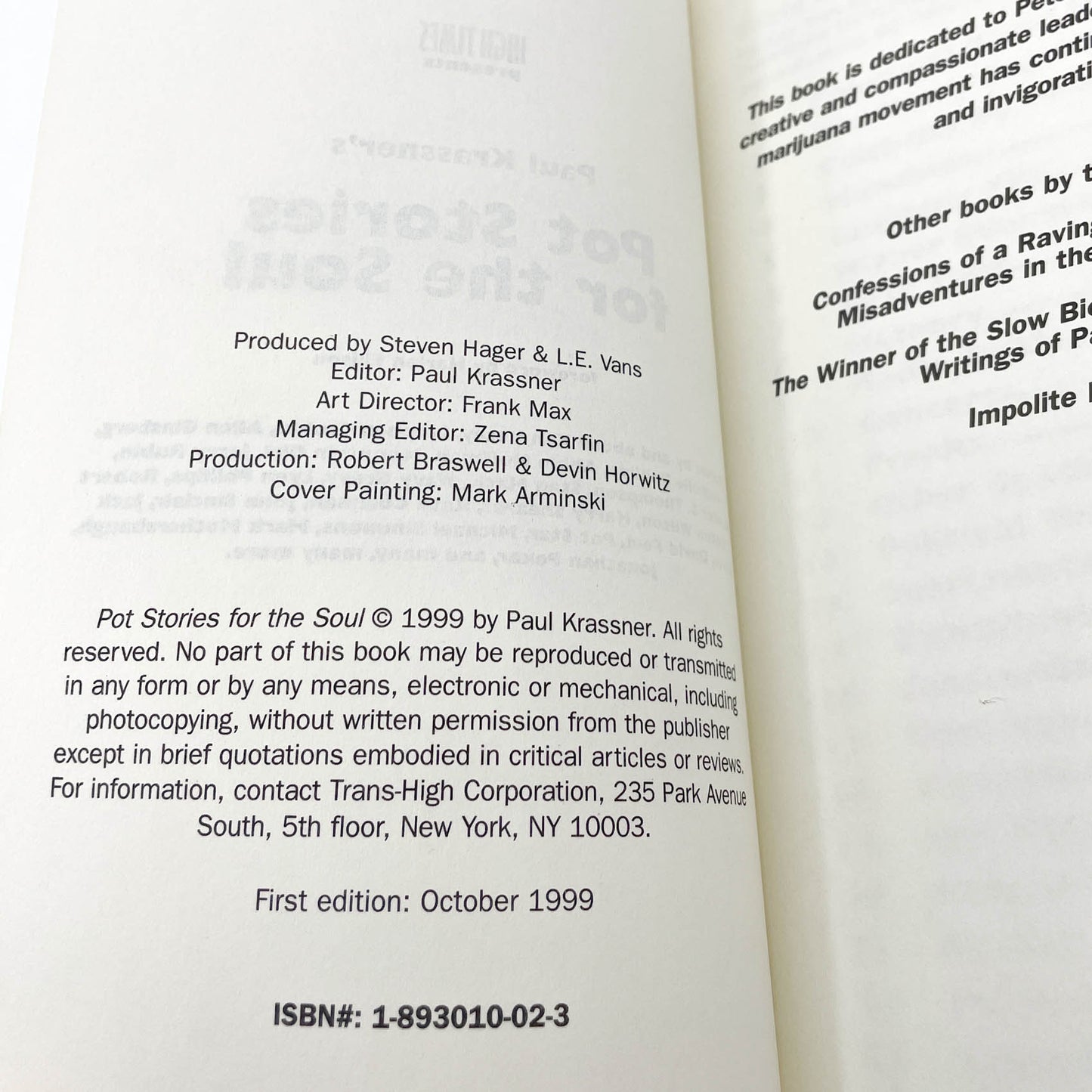 High Times Presents Paul Krassner's Pot Stories for the Soul [FIRST EDITION PAPERBACK] 1999
