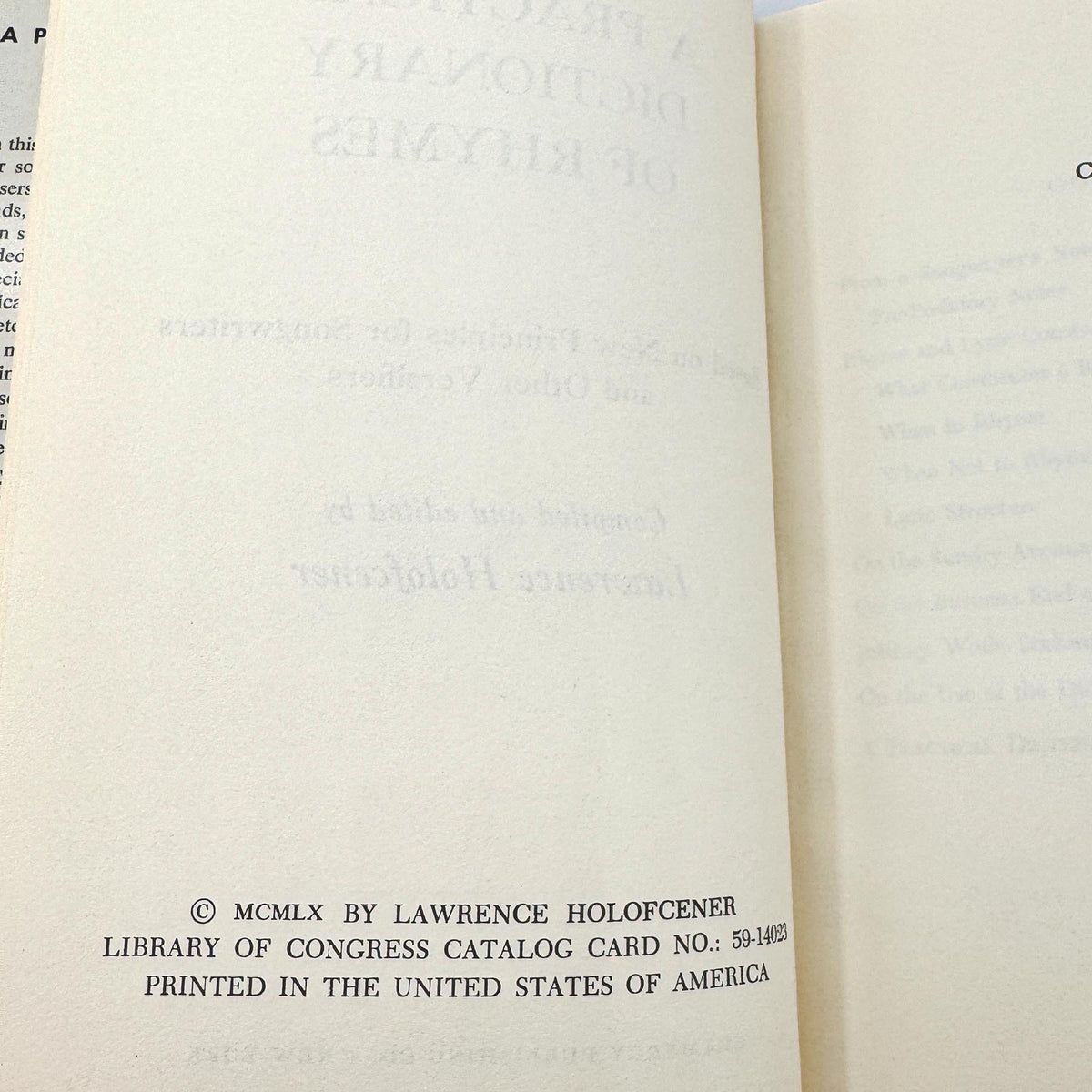 A Practical Dictionary of Rhymes by Lawrence Holofcener [1960 HARDCOVER] • Gramercy