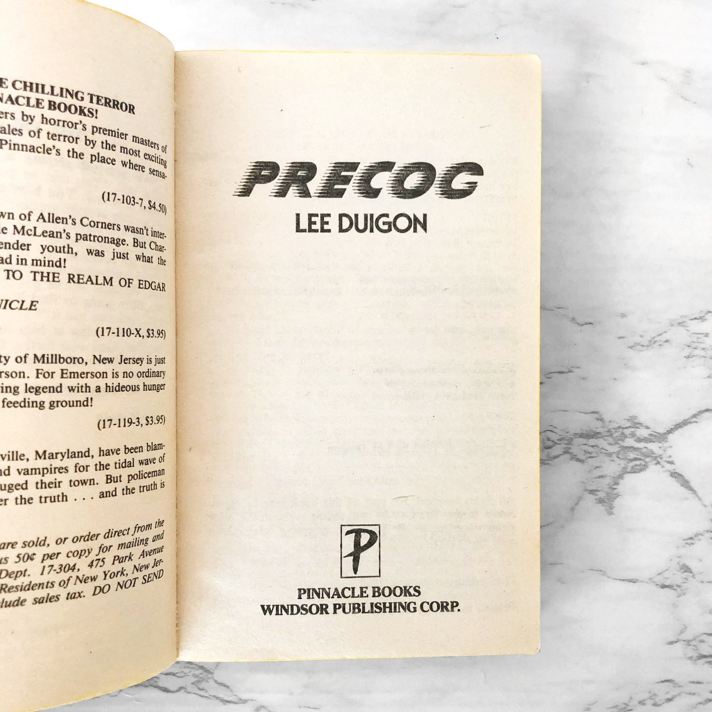 Precog by Lee Duigon [FIRST EDITION PAPERBCK] 1990 • Pinnacle Horror