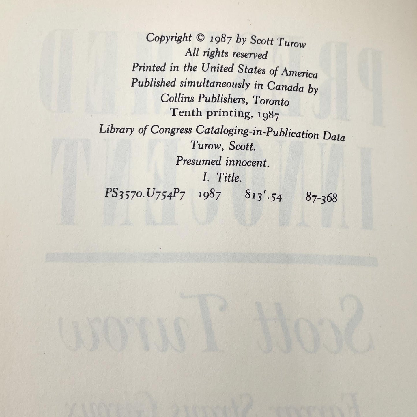 Presumed Innocent by Scott Turow [FIRST EDITION] 1987 • FSG