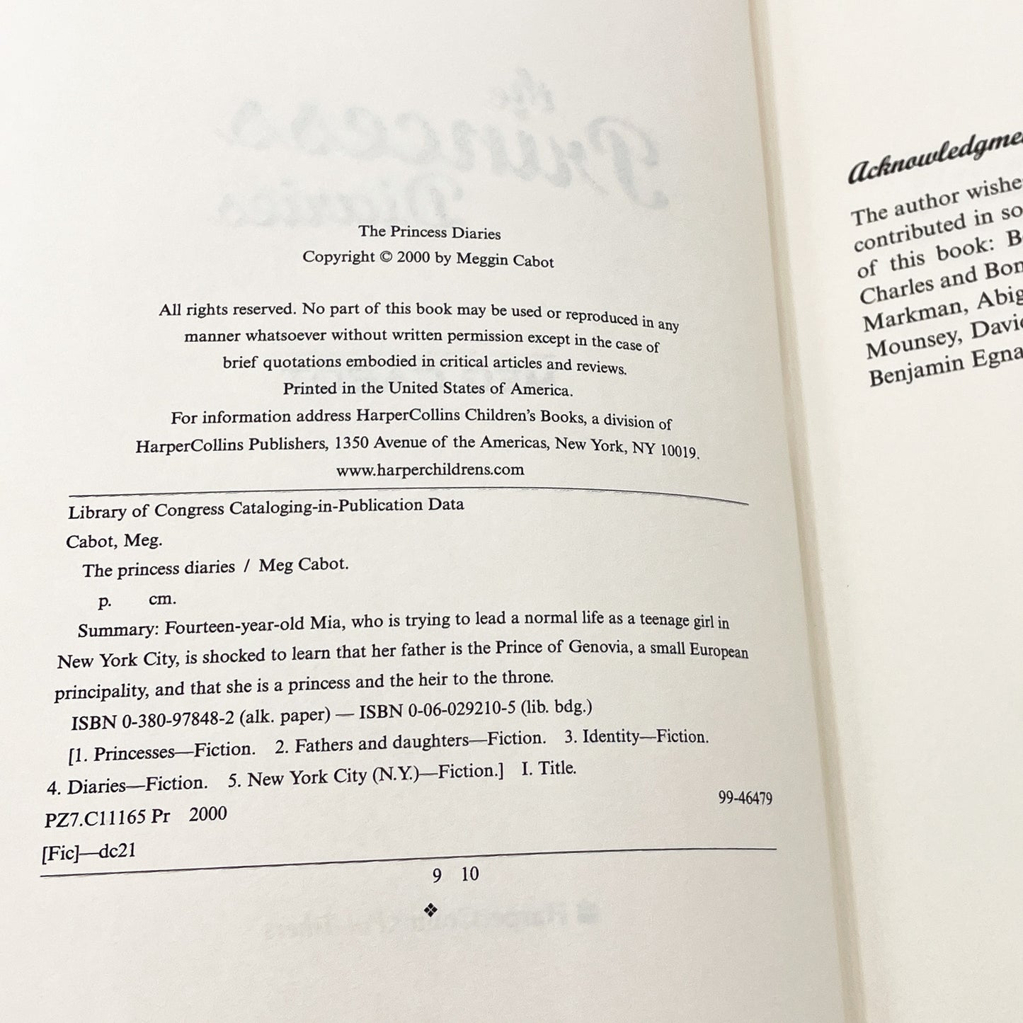 The Princess Diaries by Meg Cabot [FIRST EDITION] 2000 • HarperCollins