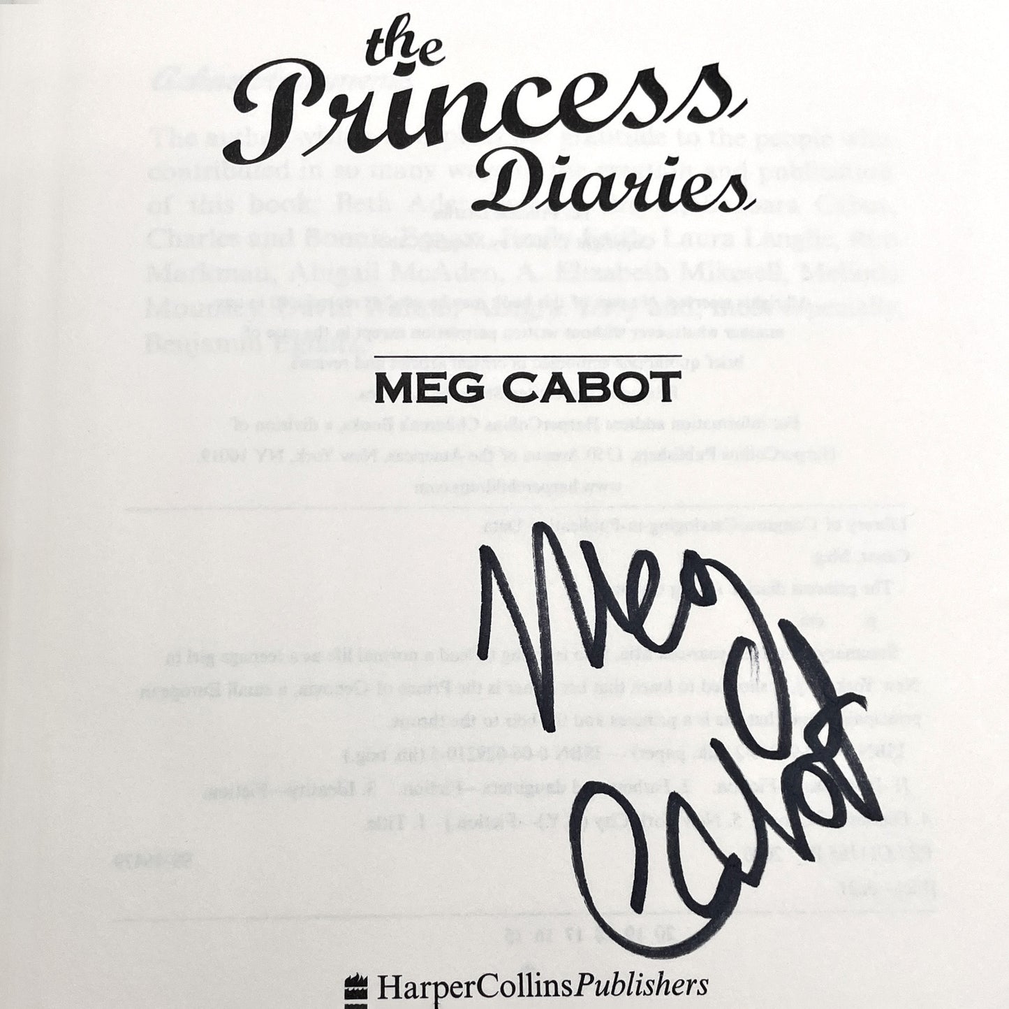The Princess Diaries by Meg Cabot SIGNED! [FIRST EDITION] 2000 • HarperCollins