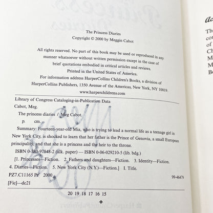 The Princess Diaries by Meg Cabot SIGNED! [FIRST EDITION] 2000 • HarperCollins