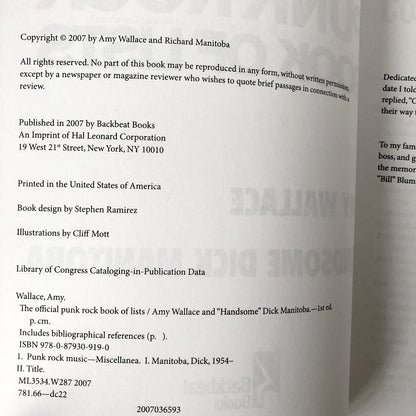 The Official Punk Rock Book of Lists by Amy Wallace & Dick Manitoba [FIRST EDITION] 2007 • Backbeat