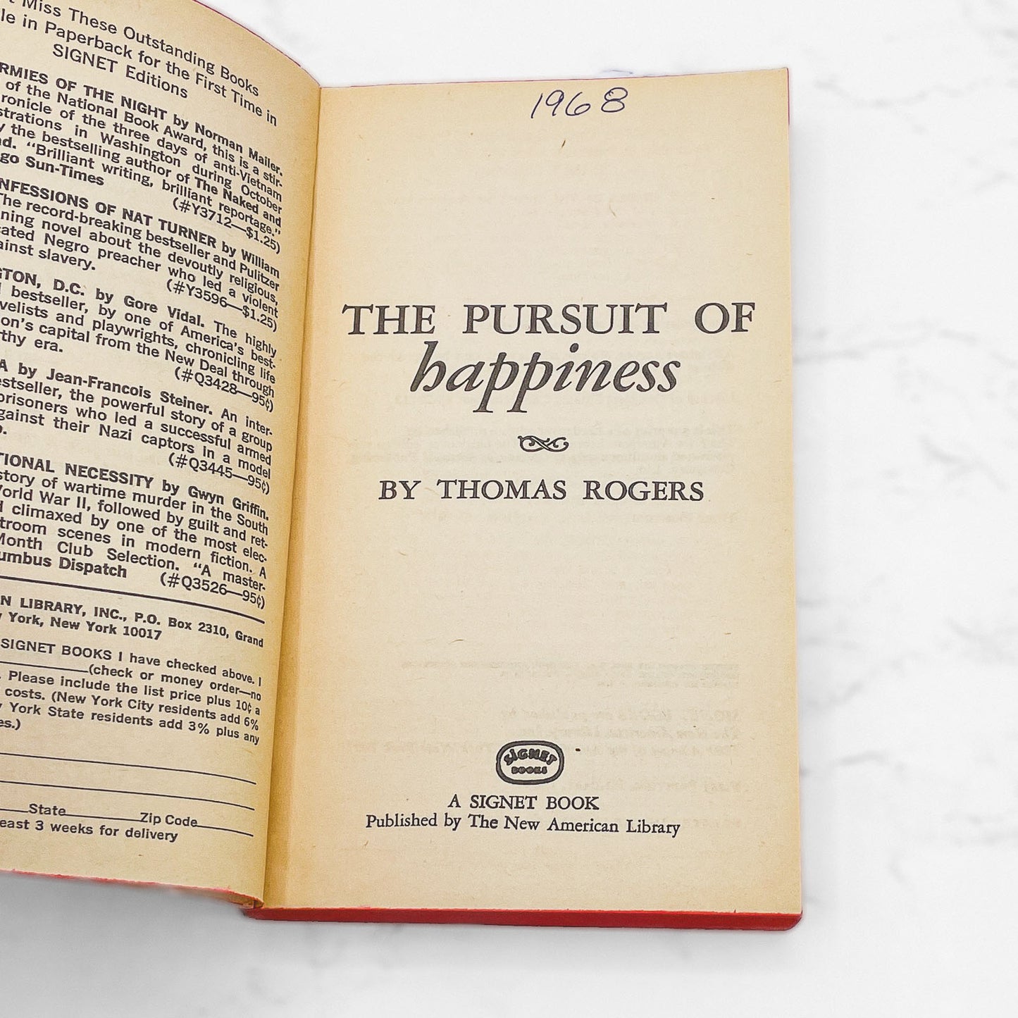 The Pursuit of Happiness by Thomas Rogers [FIRST PAPERBACK EDITION] 1969 • Signet