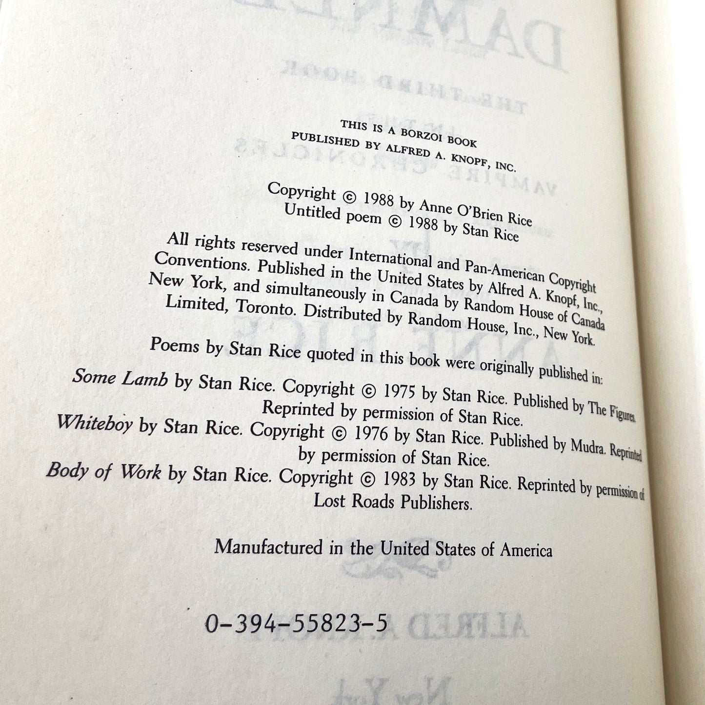 The Queen of the Damned by Anne Rice [1988 HARDCOVER] BCE • Knopf