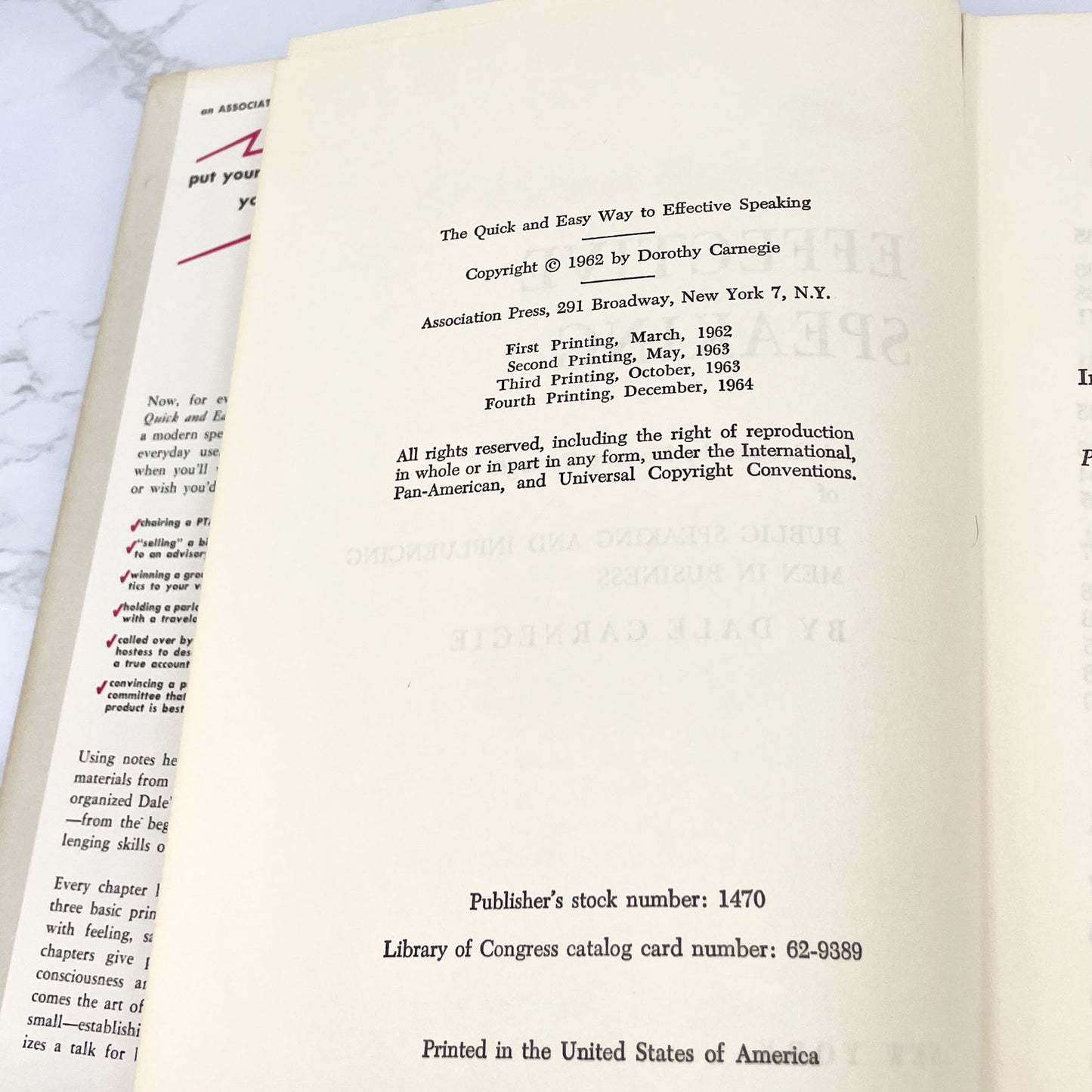 The Quick and Easy Way to Effective Speaking by Dale Carnegie [FIRST EDITION] 1964 • 4th Printing • The Association Press