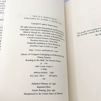 Reading in the Dark by Seamus Deane [U.S. FIRST EDITION] 1997 • Knopf