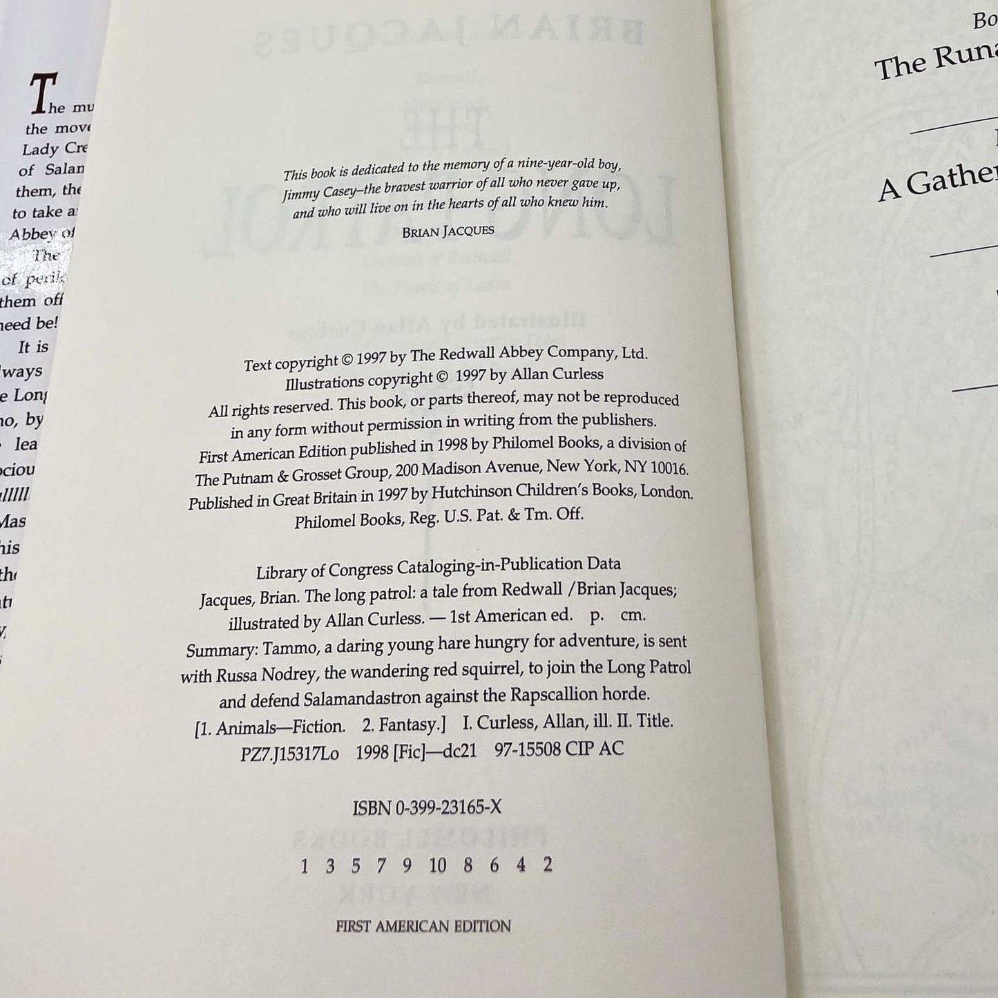 The Long Patrol by Brian Jacques [U.S. FIRST EDITION • FIRST PRINTING] 1998 ❧ Redwall #10 ❧ Philomel