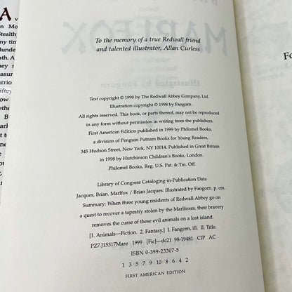 Marlfox by Brian Jacques [U.S. FIRST EDITION • FIRST PRINTING] 1999 • Philomel ❧ Redwall #11 *See Condition