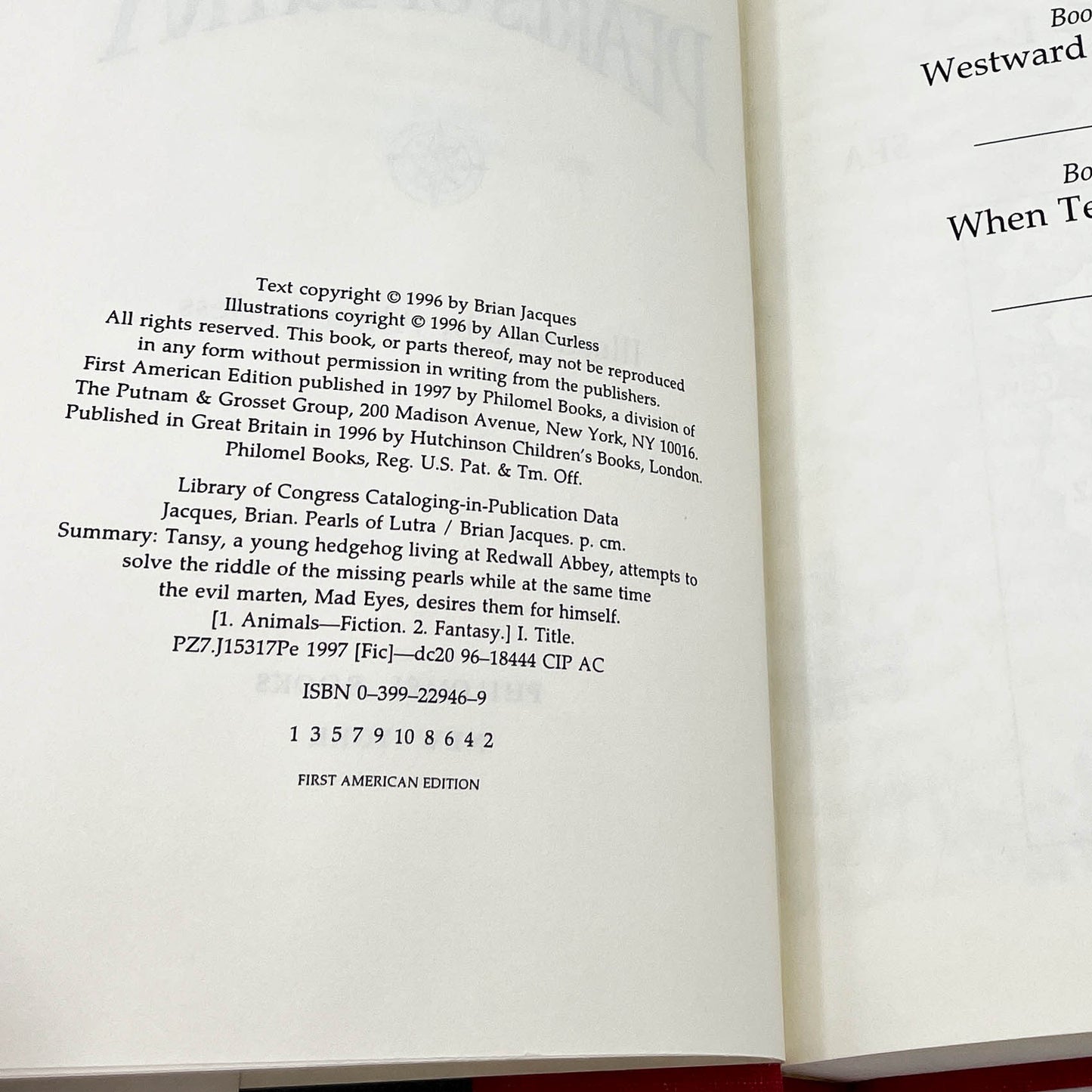 Pearls of Lutra by Brian Jacques [U.S. FIRST EDITION • FIRST PRINTING] 1997 ❧ Redwall #9 ❧ Philomel