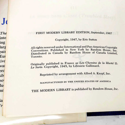 The Reprieve by Jean-Paul Sartre [1967 HARDCOVER] • The Modern Library