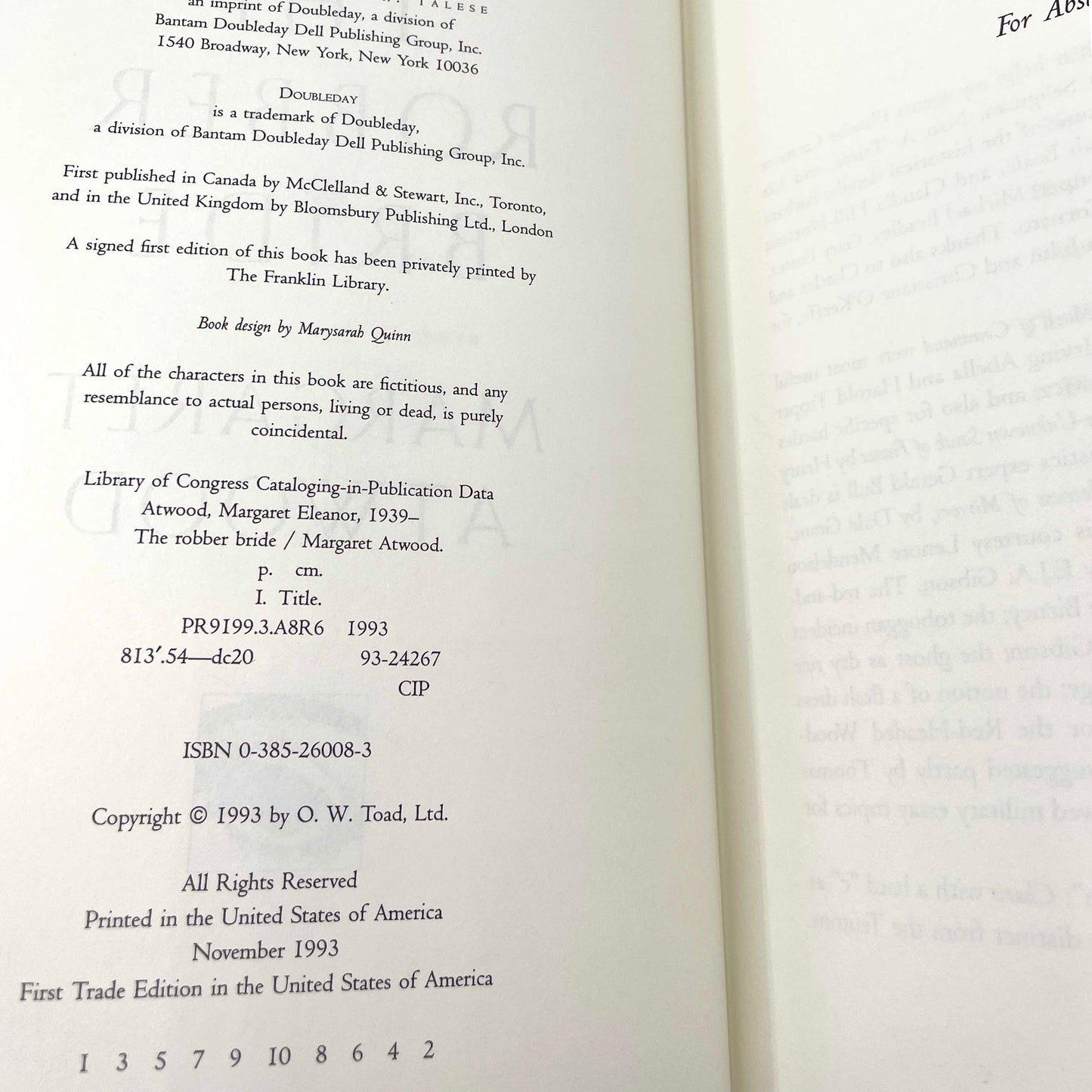 The Robber Bride by Margaret Atwood [U.S. FIRST EDITION / 1993]