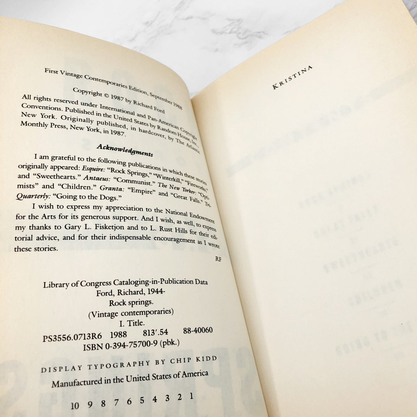 Rock Springs by Richard Ford [FIRST PAPERBACK PRINTING] 1988 • Vintage Contemporaries