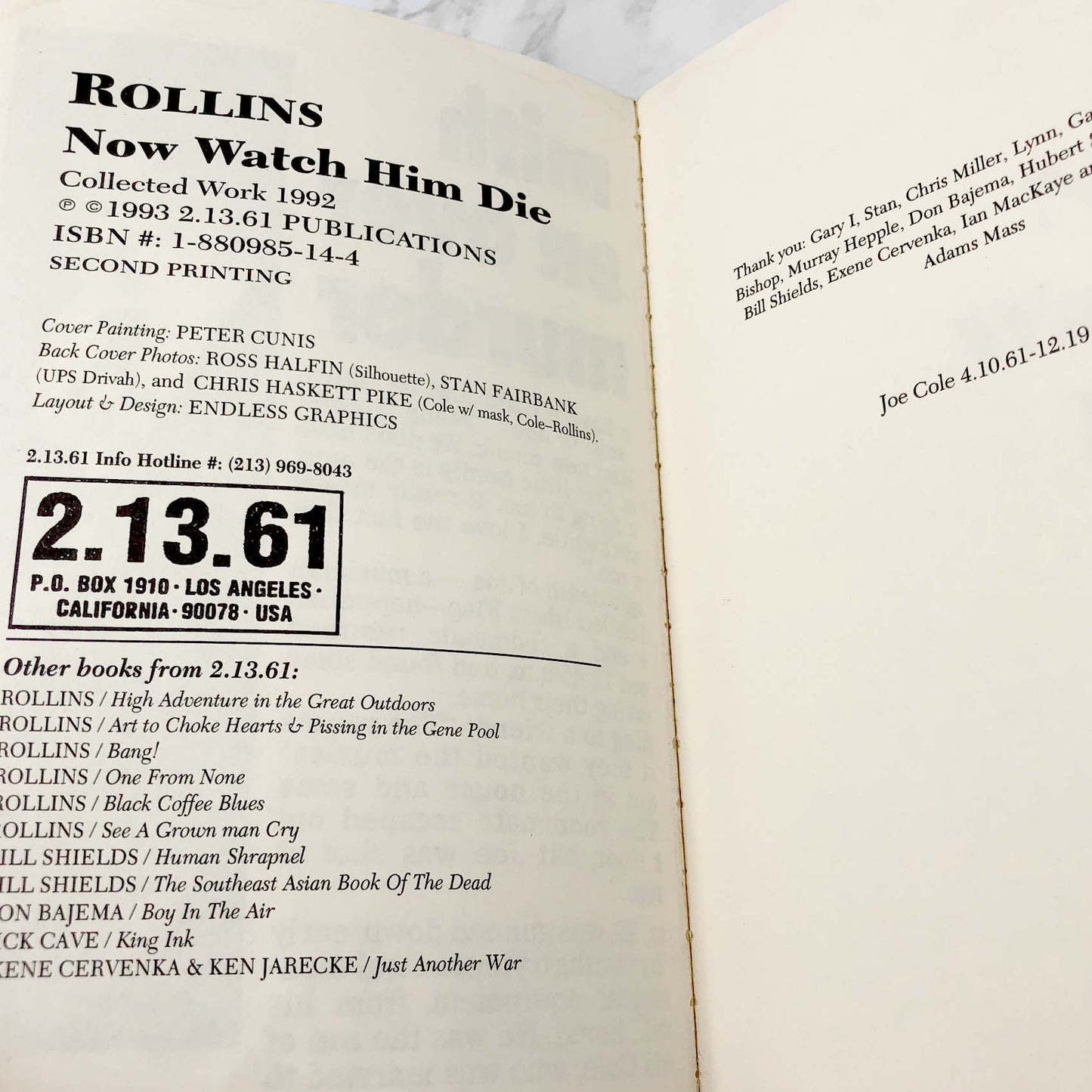 Now Watch Him Die by Henry Rollins [FIRST EDITION PAPERBACK] 1993 • 2.13.61 *condition