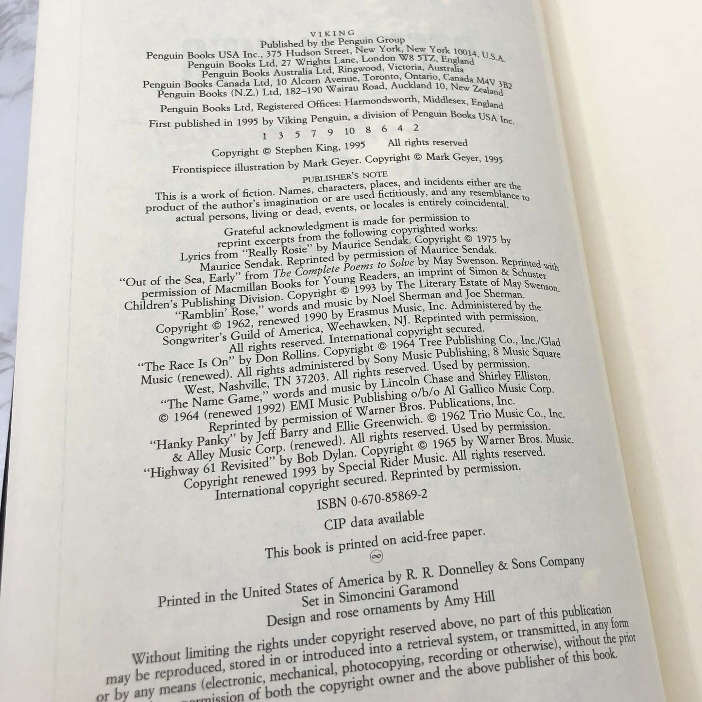 Rose Madder by Stephen King [1995 HARDCOVER] • BCE • Viking