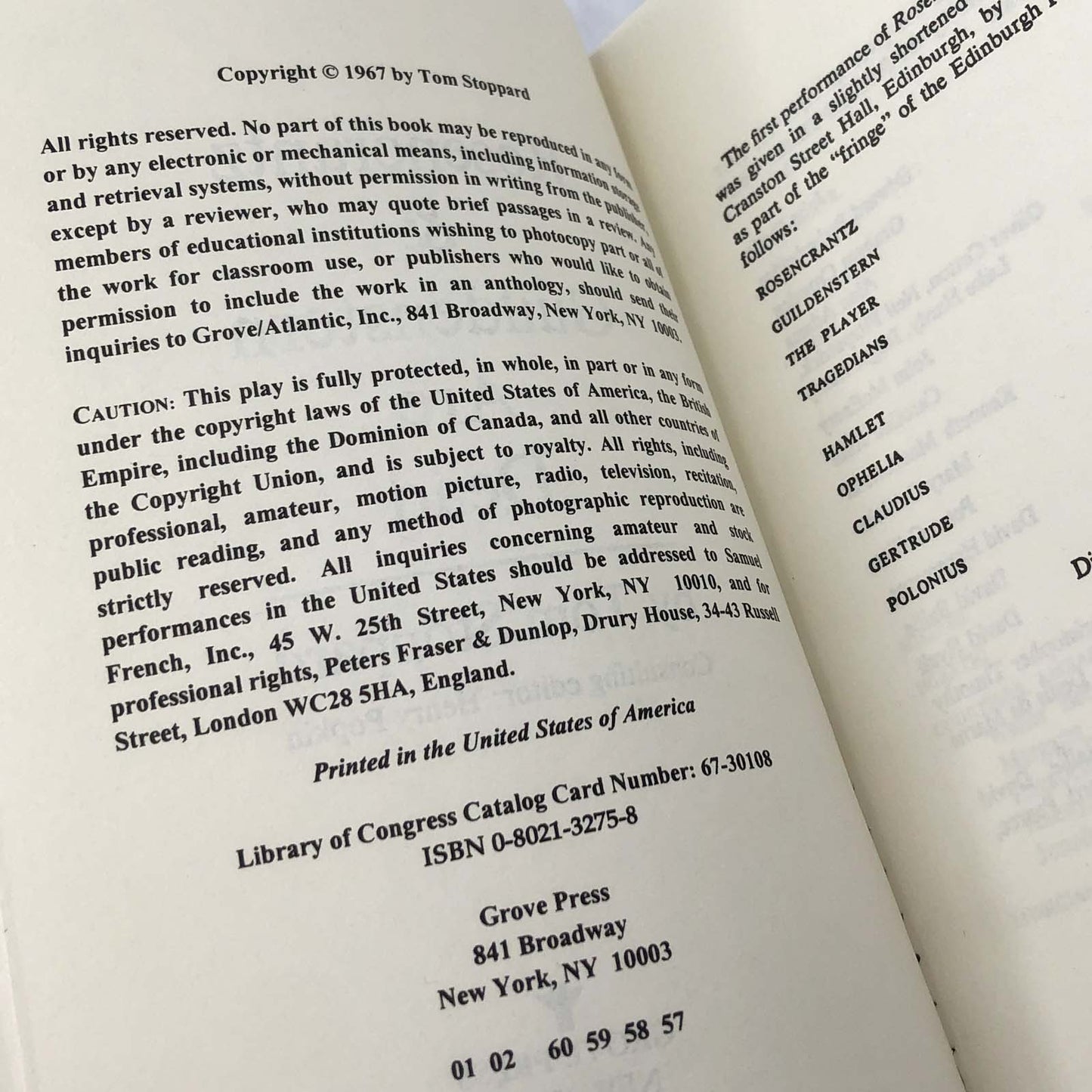 Rosencrantz & Guildenstern Are Dead by Tom Stoppard [TRADE PAPERBACK] 1991 • Grove Press