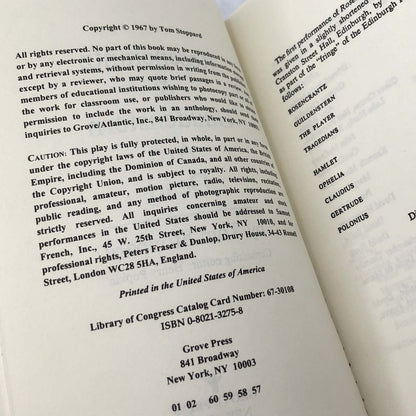 Rosencrantz & Guildenstern Are Dead by Tom Stoppard [TRADE PAPERBACK] 1991 • Grove Press