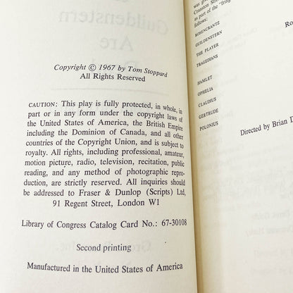 Rosencrantz & Guildenstern Are Dead by Tom Stoppard [FIRST EDITION PAPERBACK] 1967 • Grove Press
