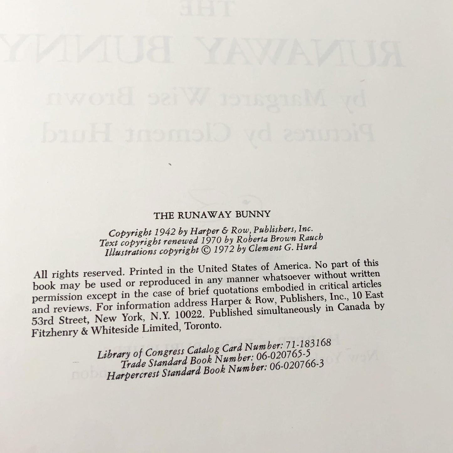 The Runaway Bunny by Margaret Wise Brown & Clement Hurd [HARDCOVER RE-PRINT] 1972 • Harper & Row