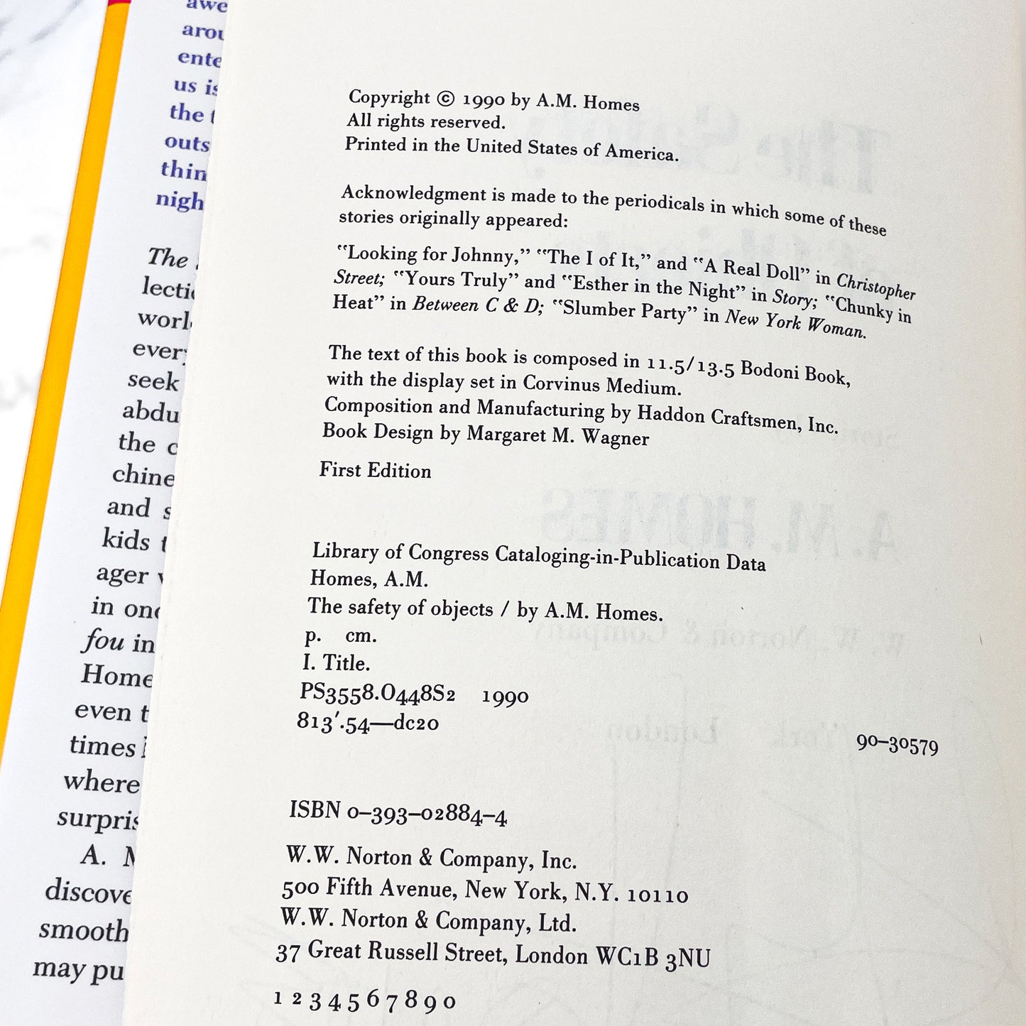 The Safety of Objects by A.M. Homes SIGNED! [FIRST EDITION • FIRST PRINTING] 1991 • W.W. Norton