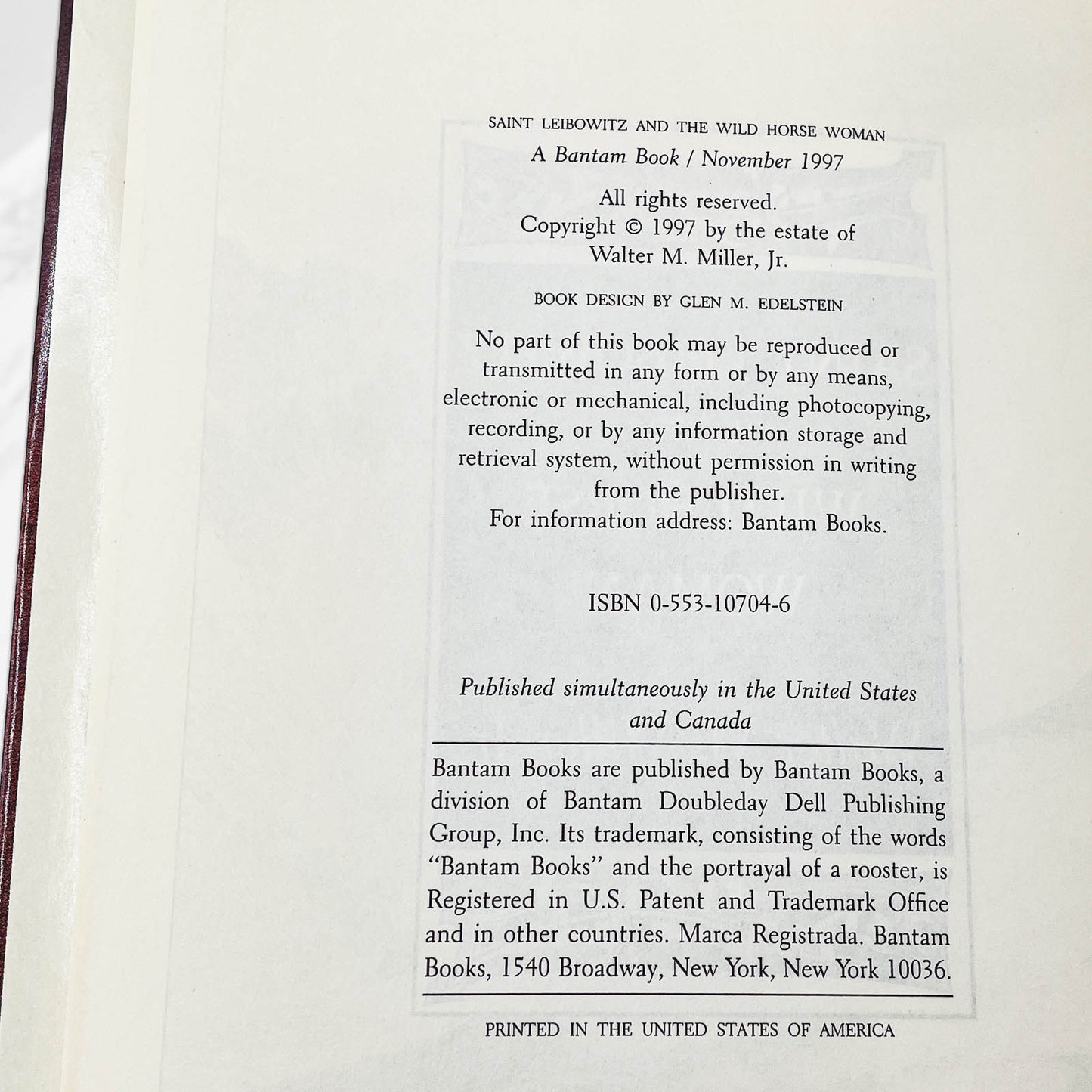 Saint Leibowitz and the Wild Horse Woman by Walter M. Miller Jr [FIRST BOOK CLUB EDITION] 1997 • Bantam