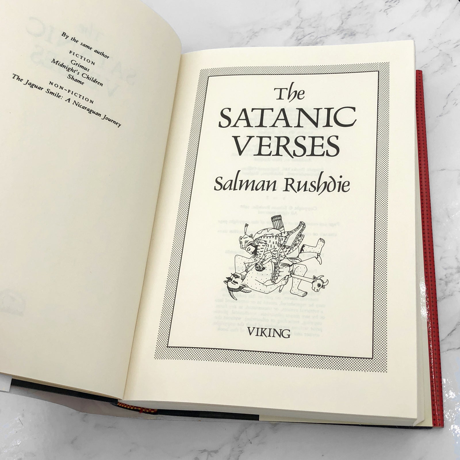 First edition cover of The Satanic Verses by Salman Rushdie, Viking 1988