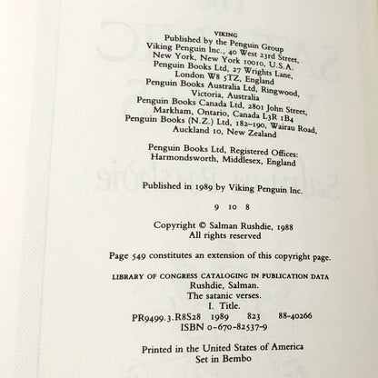 The Satanic Verses by Salman Rushdie [FIRST EDITION] 1988 • Viking